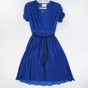 Jonathan Logan Dress Women Small Petite Blue Pleated Lightweight A Line Vintage
